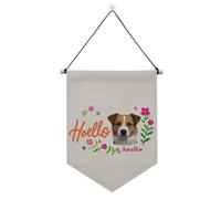 Bannières « Hello with Dog and Flowers » à suspendre avec tige télescopique - Bannières amusantes pour chambre, extérieur, décoration de fête pour bureau, école, salle de classe, dortoir, maison