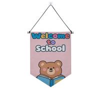 Bannières roses « Welcome To School Beer » à suspendre avec tige télescopique en tissu - Décorations à suspendre pour l'intérieur et l'extérieur