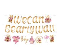 Bannières « We Can Bearly Wait » Bannière de Baby Shower avec Ours, Pré-Enfilage Bannière Ours en Peluche Bannière de Fête de Baby Shower Décorations « We Can Bearly Wait » pour Baby Shower