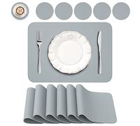 BANNIO Lot de 12 Sets de Table,6 Pièces Sets de Tables Lavables et 6 Pièces Dessous de Verre,PVC Set de Table(41 x 31CM),Antidérapant Lavable Chaleur Résiste,Bleu Gris