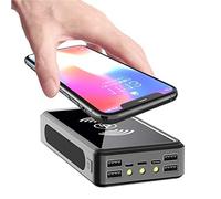 Banque d’Alimentation, Chargeur Solaire PowerBank 100000mAh, Solaire sans Fil avec 4 Sorties USB et Lampe de Poche LED et Charge sans Fil 10W, Chargeur de téléphone Solaire Externe pour Le c