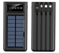 Banque d’Alimentation Solaire 20000mAh avec Lampe de Poche Voyage en Plein air Chargeur Rapide Portable Batterie Externe avec câbles intégrés 2pcs Batterie de Secours de Grande capacité avec