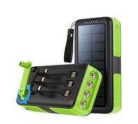 Banque d’Alimentation Solaire compacte intégrée en câble manivelle Chargeur de manivelle Powerbank étanche Mergency LED Lampe de Poche multifonctionnelle Batterie Externe 2PCS, Vert, 10000mA