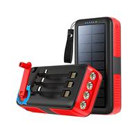 Banque d’Alimentation Solaire compacte intégrée en câble manivelle Chargeur de manivelle Powerbank Lampe de Poche LED mergency étanche Batterie Externe multifonctionnelle 2PCS, Rouge, 10000m