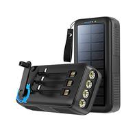 Banque d’Alimentation Solaire compacte intégrée en câble manivelle Chargeur de manivelle Powerbank Lampe de Poche LED mergency étanche Batterie Externe multifonctionnelle 2PCS, Noir, 10000mA