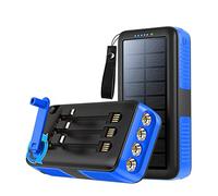 Banque d’Alimentation Solaire compacte intégrée en câble manivelle Chargeur de manivelle Powerbank Lampe de Poche LED mergency étanche Batterie Externe multifonctionnelle 2PCS, Bleu, 10000mA