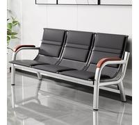 Banque d'accueil rembourrée avec dossier et accoudoirs en bois massif,Fauteuils de bureau pour invités Banc d'entrée en cuir 3 places,chaise de salle d'attente pour aéroport, banque, hôpital, salon(Bl