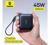 Banque d'alimentation mini Baseus 45W 10000mAh avec câble USB-C intégré, format de poche, charge rapide, portable pour iPhone 17 Samsung S25 45W Black
