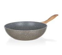 Banquet Pierre Naturelle Wok en Fonte d'aluminium forgé Poêle, Aluminium, Gris, Granite, 29 x 49 x 10 cm