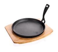 Banquet Ronde en Fonte Poêle Poêle sur Support en Bois avec poignée Amovible, Noir, Lot de 2