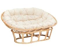 Banquette 2 places ,canape rembourre en tissu beige et rotin naturel - Longueur 170 x Profondeur 81 x Hauteur 108 cm --