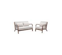 Banquette 2 places + Fauteuil bouclette en bois d'hévéa teinté noyer clair