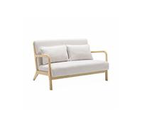 Canapé droit Sweeek Banquette 2 places scandinave en bois et tissu bouclette Lorens L 124 x P 83 x H 77cm
