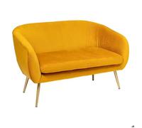 Atmosphera Canapé banquette 2 places Solaro velours côtelé jaune ocre 124 cm - pieds métal doré