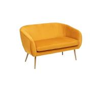 Atmosphera - Canapé Banquette 2 Places Solaro Velours Côtelé Jaune Ocre, 124 cm - Pieds Métal Doré - pour Salon, Chambre