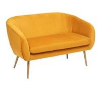 Atmosphera Canapé banquette 2 places Solaro velours côtelé jaune ocre 124 cm - pieds métal doré