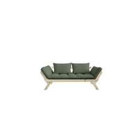 Banquette ajustable BEBOP en pin massif naturel matelas kaki 75x200 + coussins 40x60 inclus