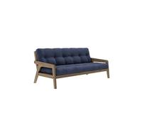 Banquette ajustable GRAB en pin massif foncé avec matelas futon bleu marine 130x190