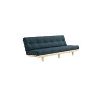 Banquette ajustable LEAN en pin massif naturel avec matelas futon bleu pétrole 130x190