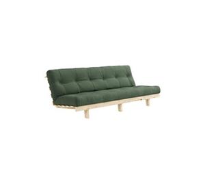 Banquette ajustable LEAN en pin massif naturel avec matelas futon kaki 130x190