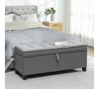 HOMCOM Banc de Rangement 112L Banquette Bout de lit Coffre de Rangement avec siège capitonné, Tissu de Lin, pour Salon, Chambre, entrée, 120 x 40 x 48 cm, Gris foncé