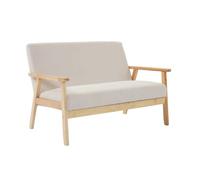 Banquette canapé 2 places en bois et tissu velours côtelé coloris blanc crème. Isak. L 114 x P 69.5 x H 73cm