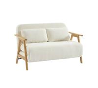 Banquette canapé convertible 2 places bois d'hévéa et bouclette texturée Sven