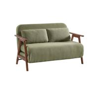 Banquette canapé convertible 2 places bois d'hévéa teinté noyer clair et bouclette texturée kaki L 133 x P 81 x 84cm - Sven