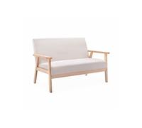 Banquette canapé en bois et tissu crème. Isak. L 114 x P 69.5 x H 73cm