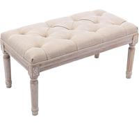 Banquette Capitonnée Banc Bout de Lit Vintage Français en Lin avec Pieds en Bois Massif Pouf d‘Entrée et Repose-Pieds Salon 80/120 cm Gris Clair/Beige(A,80x40x46cm(31x16x18inch))
