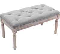 Banquette Capitonnée Banc Bout de Lit Vintage Français en Lin avec Pieds en Bois Massif Pouf d‘Entrée et Repose-Pieds Salon 80/120 cm Gris Clair/Beige(B,120x40x46cm(47x16x18inch))