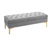 Banquette capitonnée style classique métal doré velours gris clair