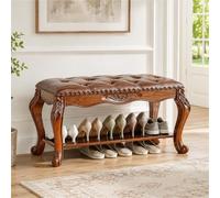 Banquette Classique, Banc Rembourré Intérieur, Chaise Longue Capitonnée | Cadre Bois Sculpté Avec Assise Douce, Finition Rétro Et Design Courbé Pour Entrée, Salon Ou Chambre(Brown2,28"/70cm)