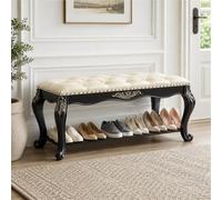 Banquette Classique, Banc Rembourré Intérieur, Chaise Longue Capitonnée | Cadre Bois Sculpté Avec Assise Douce, Finition Rétro Et Design Courbé Pour Entrée, Salon Ou Chambre(Black,39"/100cm)