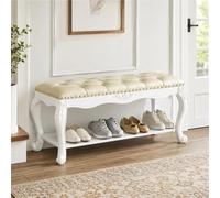 Banquette Classique, Banc Rembourré Intérieur, Chaise Longue Capitonnée | Cadre Bois Sculpté Avec Assise Douce, Finition Rétro Et Design Courbé Pour Entrée, Salon Ou Chambre(White,31"/80cm)
