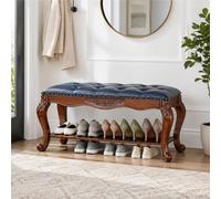 Banquette Classique, Banc Rembourré Intérieur, Chaise Longue Capitonnée | Cadre Bois Sculpté Avec Assise Douce, Finition Rétro Et Design Courbé Pour Entrée, Salon Ou Chambre(Brown,24"/60cm)