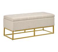 Banquette Coffre De Rangement Acier Doré Assise Capitonnée Tissu Beige