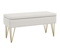 Banquette Coffre De Rangement Style Art Déco Acier Doré Tissu Crème Blanc