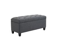 Banquette coffre de rangement style Chesterfield dim. 100 x 40 x 44 cm piètement bois noir tissu anthracite