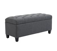 Banquette coffre de rangement style Chesterfield dim. 100 x 40 x 44 cm piètement bois noir tissu anthracite