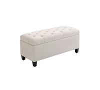 Banquette Coffre De Rangement Style Chesterfield Dim. 100 X 40 X 44 Cm Piètement Bois Noir Tissu Beige Clair