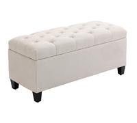 Banquette Coffre De Rangement Style Chesterfield Dim. 100 X 40 X 44 Cm Piètement Bois Noir Tissu Beige Clair