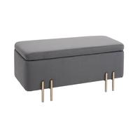 Banquette Coffre De Rangement Velours Gris Foncé Piètement Métal Doré Gris
