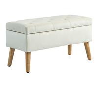 Banquette Coffre Design Scandinave - Piètement Effilé Bois Assise Effet Capitonné Velours Crème