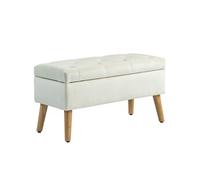 Banquette coffre design scandinave - piètement effilé bois assise effet capitonné velours crème