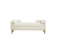 Banquette Coffre Scandinave en Velours Côtelé blanc - Banc de Rangement Rayé avec Structure en Bois Massif - 152x53.5x58cm