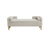 Banquette Coffre Scandinave en Velours Côtelé Gris - Banc de Rangement Rayé avec Structure en Bois Massif - 152x53.5x58cm