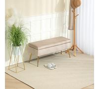 Banquette coffre style art déco acier doré assise velours beige