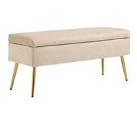 Banquette coffre style Art déco - piètement incliné effilé acier doré assise velours beige Beige