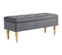 HOMCOM Banc coffre rangement 2 en 1 banquette en velours banc de rangement 38L style médiéval avec couvercle à charnière capitonné et pieds en bois pour couloir, salon, chambre, 102 x 38 x 41 cm, gris